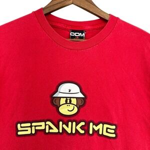Y2K ODM Spank Me Monkey Graphic T-Shirt Red SZ L